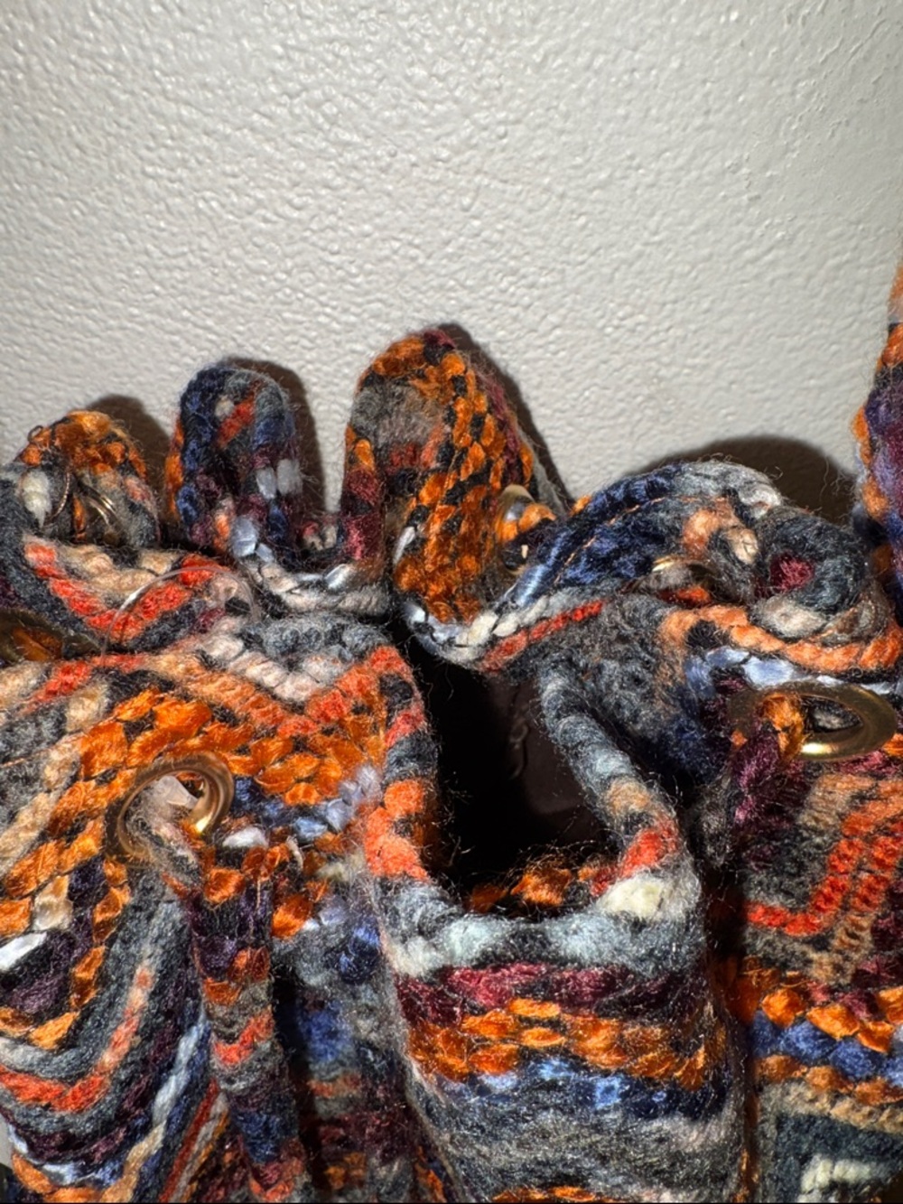 Chevron Crochet Drawstring Bucket Bag - Multicolor - Picture 4 of 14
